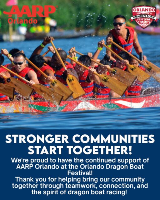 Stronger communities start together! 🐉💪

A huge thank you to AARP Orlando for their continued support of the Orlando International Dragon Boat Festival! ❤️

We're proud to have them alongside us as we bring people together through teamwork, connection, and the excitement of dragon boat racing! 🚣‍♀️🌊

#OrlandoDragonBoatFestival #AARPOrlando #GWNE​​vents #DragonBoatRacing #CommunityStrong